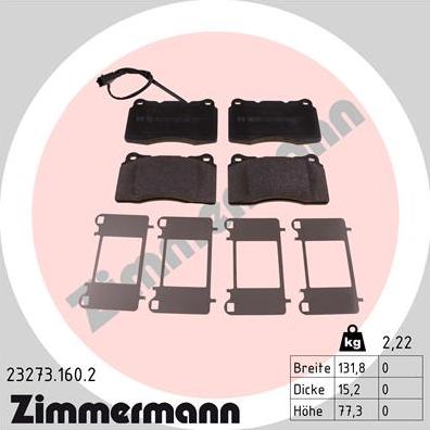 Zimmermann 23273.160.2 - Тормозные колодки, дисковые, комплект autospares.lv