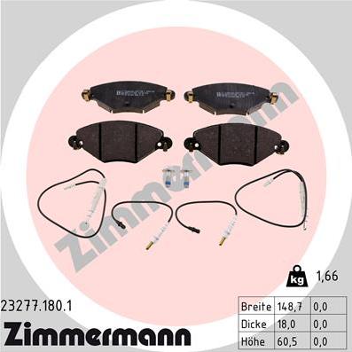 Zimmermann 23277.180.1 - Тормозные колодки, дисковые, комплект autospares.lv