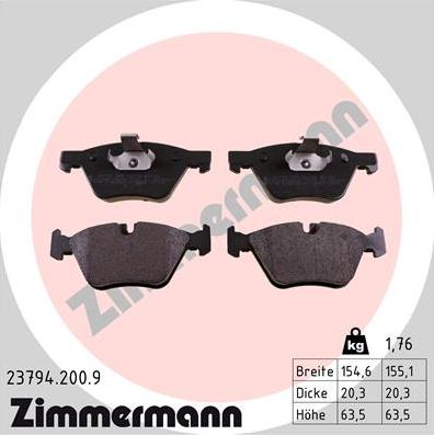 Zimmermann 23794.200.9 - Тормозные колодки, дисковые, комплект autospares.lv