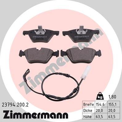 Zimmermann 23794.200.2 - Тормозные колодки, дисковые, комплект autospares.lv