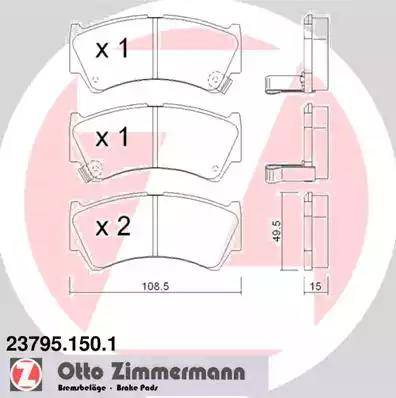 Zimmermann 23795.150.1 - Тормозные колодки, дисковые, комплект autospares.lv