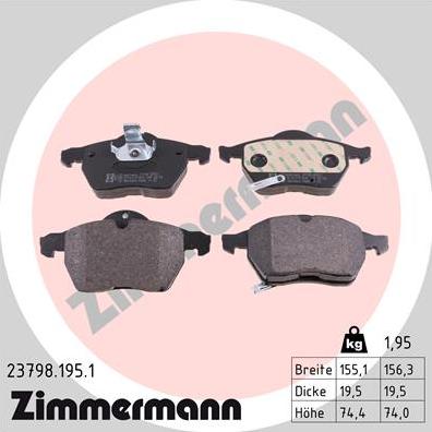 Zimmermann 23798.195.1 - Тормозные колодки, дисковые, комплект autospares.lv