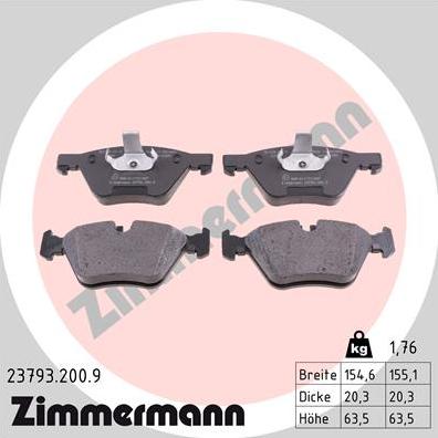 Zimmermann 23793.200.9 - Тормозные колодки, дисковые, комплект autospares.lv