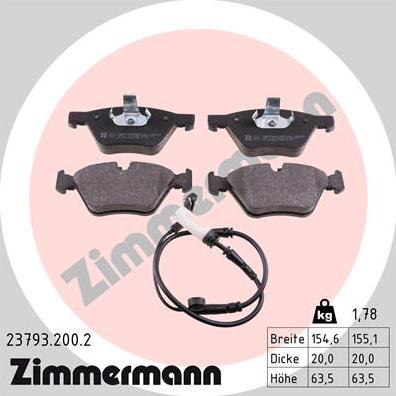 Zimmermann 23793.200.2 - Тормозные колодки, дисковые, комплект autospares.lv