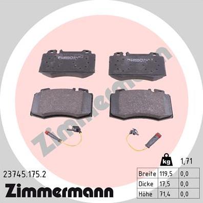 Zimmermann 23745.175.2 - Тормозные колодки, дисковые, комплект autospares.lv