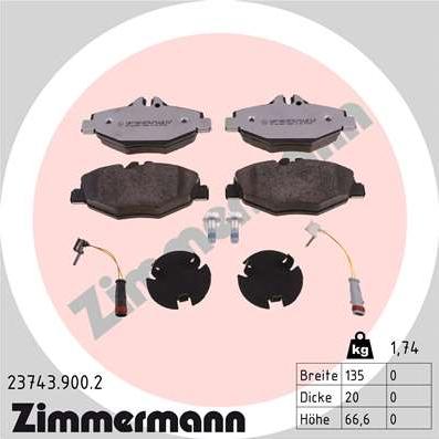 Zimmermann 23743.900.2 - Тормозные колодки, дисковые, комплект autospares.lv