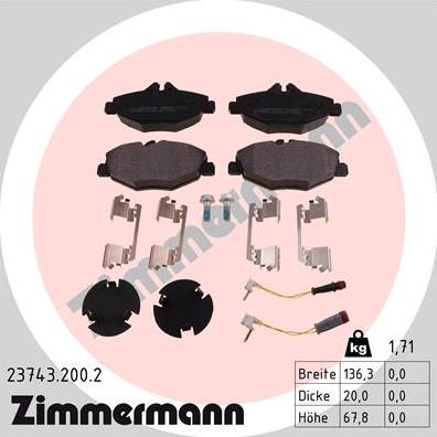 Zimmermann 23743.200.2 - Тормозные колодки, дисковые, комплект autospares.lv