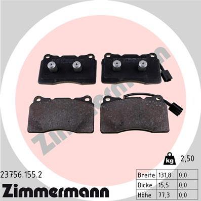 Zimmermann 23756.155.2 - Тормозные колодки, дисковые, комплект autospares.lv