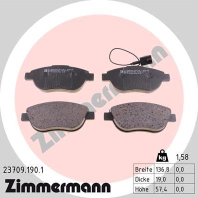 Zimmermann 23709.190.1 - Тормозные колодки, дисковые, комплект autospares.lv