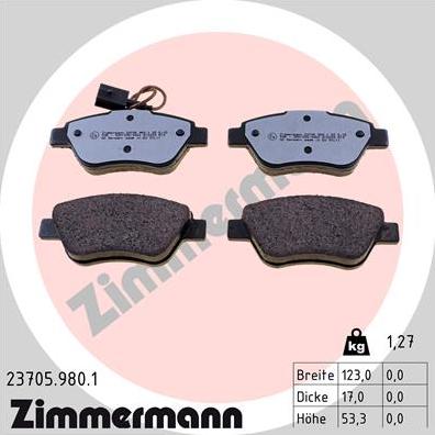 Zimmermann 23705.980.1 - Тормозные колодки, дисковые, комплект autospares.lv