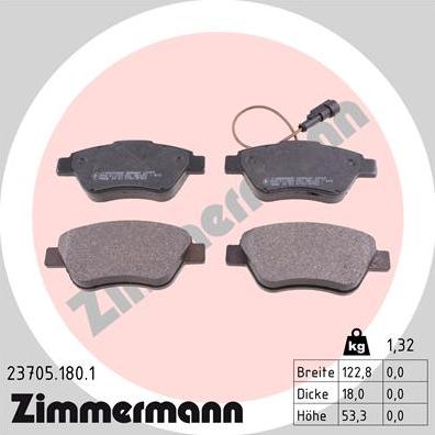 Zimmermann 23705.180.1 - Тормозные колодки, дисковые, комплект autospares.lv