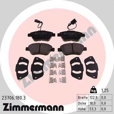 Zimmermann 23706.180.3 - Тормозные колодки, дисковые, комплект autospares.lv