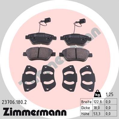 Zimmermann 23706.180.2 - Тормозные колодки, дисковые, комплект autospares.lv