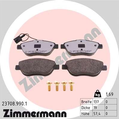 Zimmermann 23708.990.1 - Тормозные колодки, дисковые, комплект autospares.lv