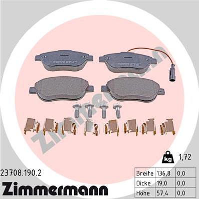 Zimmermann 23708.190.2 - Тормозные колодки, дисковые, комплект autospares.lv