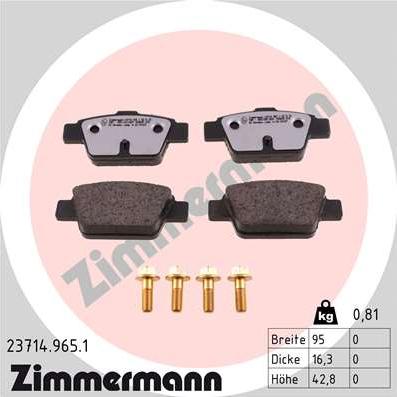 Zimmermann 23714.965.1 - Тормозные колодки, дисковые, комплект autospares.lv