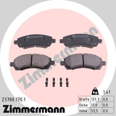 Zimmermann 23780.170.1 - Тормозные колодки, дисковые, комплект autospares.lv