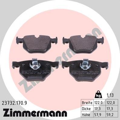 Zimmermann 23732.170.9 - Тормозные колодки, дисковые, комплект autospares.lv