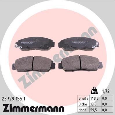 Zimmermann 23729.155.1 - Тормозные колодки, дисковые, комплект autospares.lv