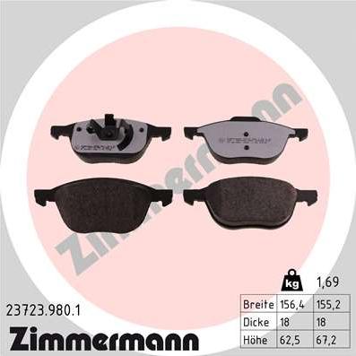 Zimmermann 23723.980.1 - Тормозные колодки, дисковые, комплект autospares.lv
