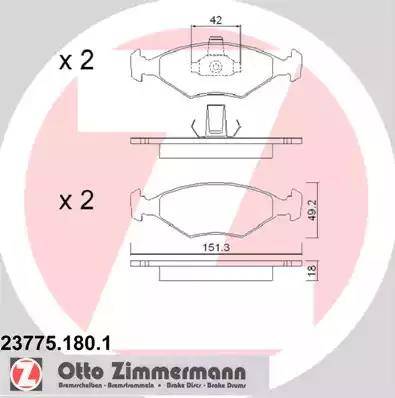 Zimmermann 23775.180.1 - Тормозные колодки, дисковые, комплект autospares.lv