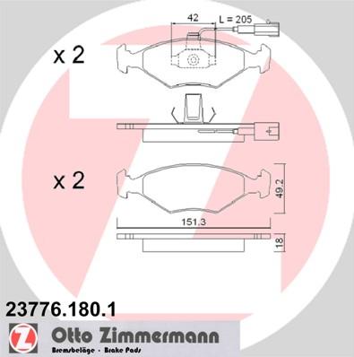 Zimmermann 23776.180.1 - Тормозные колодки, дисковые, комплект autospares.lv