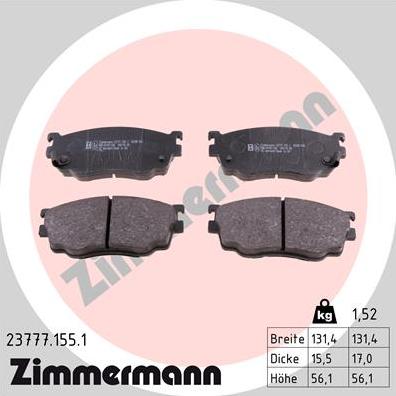 Zimmermann 23777.155.1 - Тормозные колодки, дисковые, комплект autospares.lv
