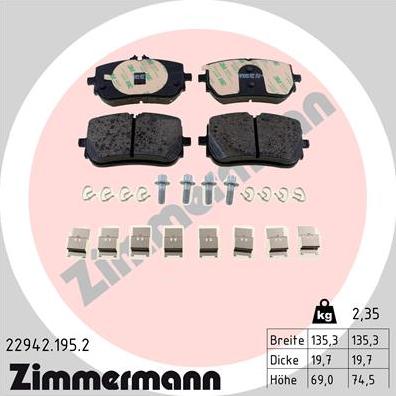 Zimmermann 22942.195.2 - Тормозные колодки, дисковые, комплект autospares.lv