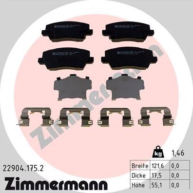 Zimmermann 22904.175.2 - Тормозные колодки, дисковые, комплект autospares.lv