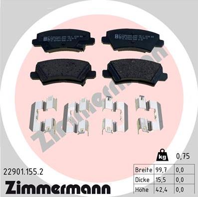 Zimmermann 22901.155.2 - Тормозные колодки, дисковые, комплект autospares.lv