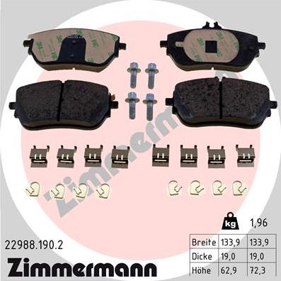 Zimmermann 22988.190.2 - Тормозные колодки, дисковые, комплект autospares.lv