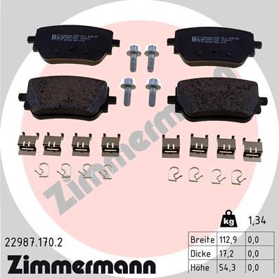 Zimmermann 22987.170.2 - Тормозные колодки, дисковые, комплект autospares.lv