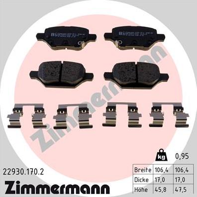 Zimmermann 22930.170.2 - Тормозные колодки, дисковые, комплект autospares.lv