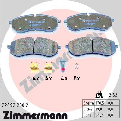 Zimmermann 22492.200.2 - Тормозные колодки, дисковые, комплект autospares.lv