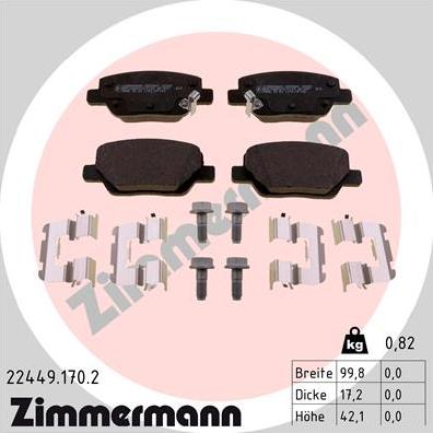 Zimmermann 22449.170.2 - Тормозные колодки, дисковые, комплект autospares.lv