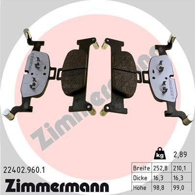 Zimmermann 22402.960.1 - Тормозные колодки, дисковые, комплект autospares.lv