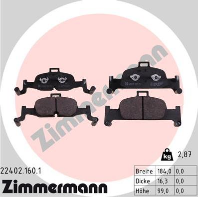 Zimmermann 22402.160.1 - Тормозные колодки, дисковые, комплект autospares.lv
