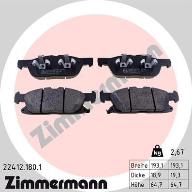 Zimmermann 22412.180.1 - Тормозные колодки, дисковые, комплект autospares.lv