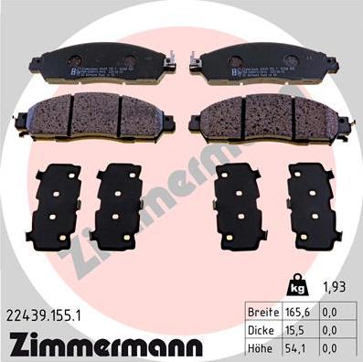 Zimmermann 22439.155.1 - Тормозные колодки, дисковые, комплект autospares.lv