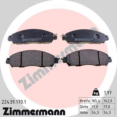 Zimmermann 22439.170.1 - Тормозные колодки, дисковые, комплект autospares.lv