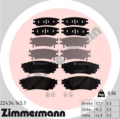 Zimmermann 22434.145.1 - Тормозные колодки, дисковые, комплект autospares.lv