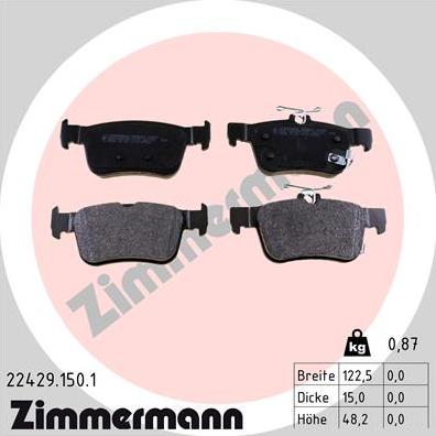 Zimmermann 22429.150.1 - Тормозные колодки, дисковые, комплект autospares.lv