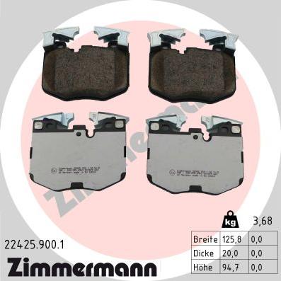 Zimmermann 22425.900.1 - Тормозные колодки, дисковые, комплект autospares.lv