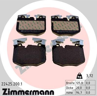 Zimmermann 22425.200.1 - Тормозные колодки, дисковые, комплект autospares.lv