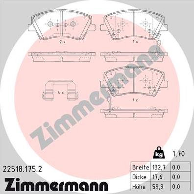 Zimmermann 22518.175.2 - Тормозные колодки, дисковые, комплект autospares.lv