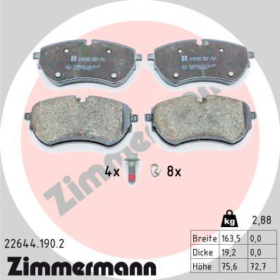 Zimmermann 22644.190.2 - Тормозные колодки, дисковые, комплект autospares.lv