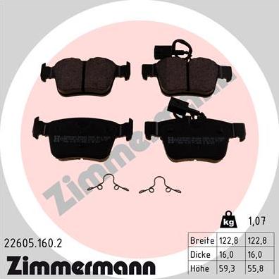Zimmermann 22605.160.2 - Тормозные колодки, дисковые, комплект autospares.lv