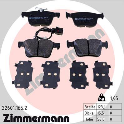 Zimmermann 22601.165.2 - Тормозные колодки, дисковые, комплект autospares.lv