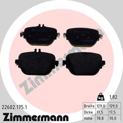 Zimmermann 22602.175.1 - Тормозные колодки, дисковые, комплект autospares.lv