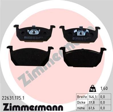 Zimmermann 22631.175.1 - Тормозные колодки, дисковые, комплект autospares.lv